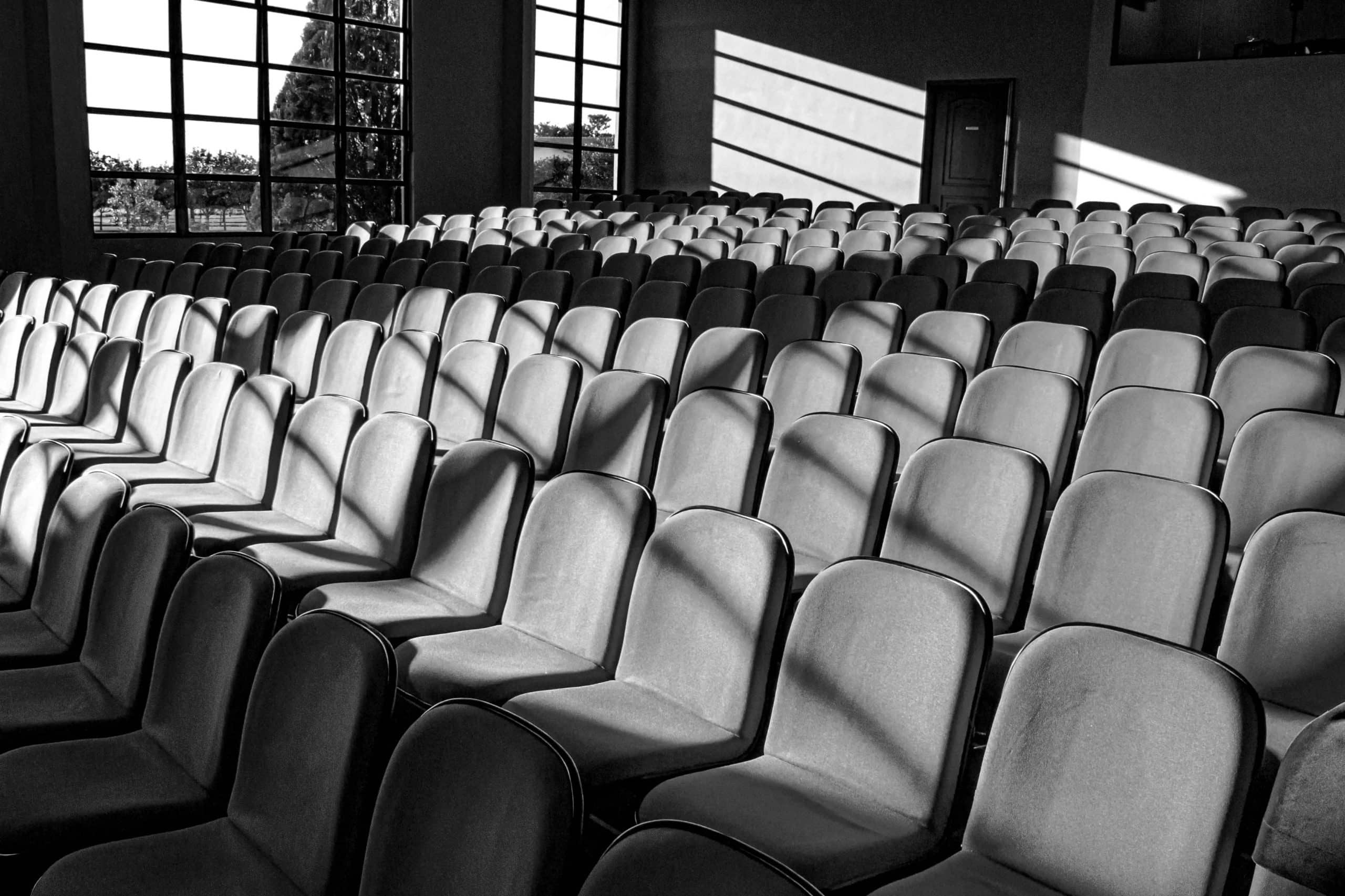 An amphitheater with empty chairs for audience